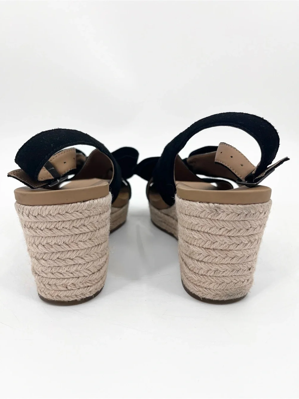 UGG Camilla Black Suede Bow Wedge Espadrille Slingback Sandals Size 8.5